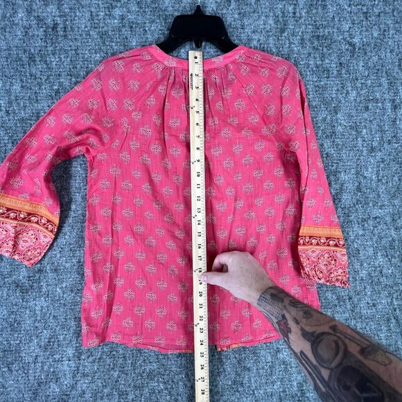 J.Jill Shirt Womens Extra Small Red Pearl Festival Boho Cottage Peasant Blouse - Picture 9 of 10